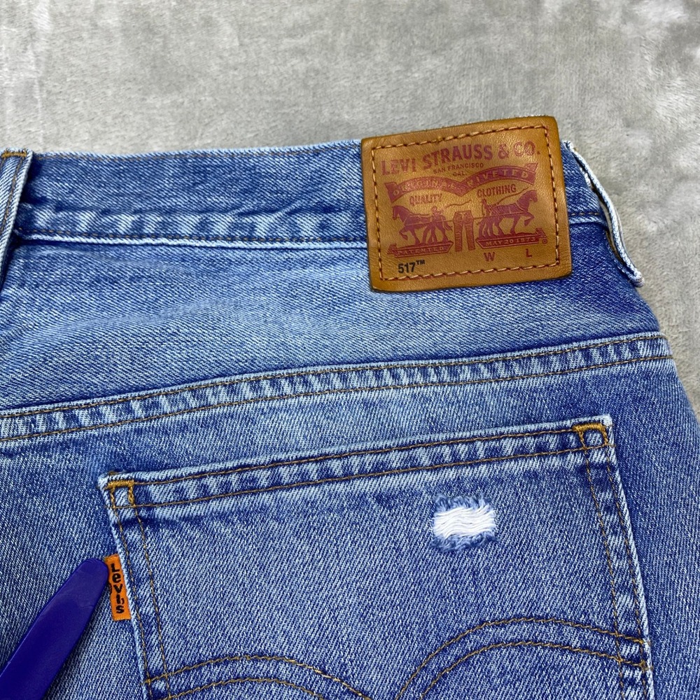 Levi's Orange Tab 517 Denim Bootcut Jeans Frayed Hem Blue Sz 33 Fits 34" - Picture 8 of 12